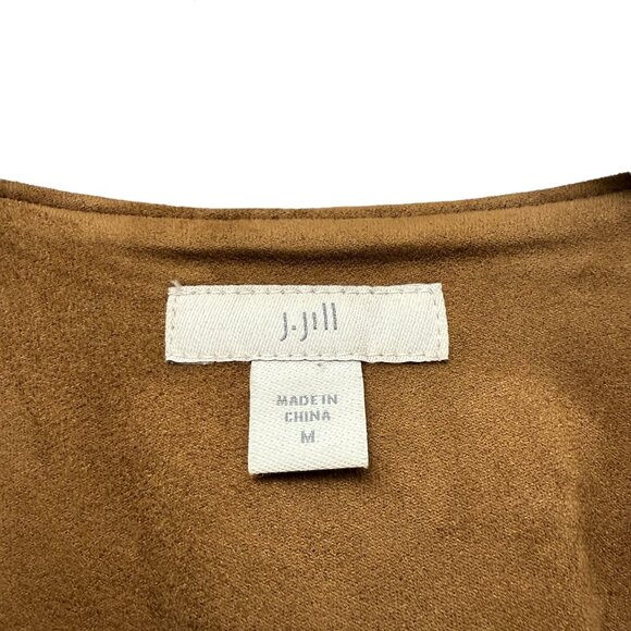 J. JILL Faux Suede Moto Jacket Medium Brown Stretch Zip Front Western Biker - Picture 6 of 10
